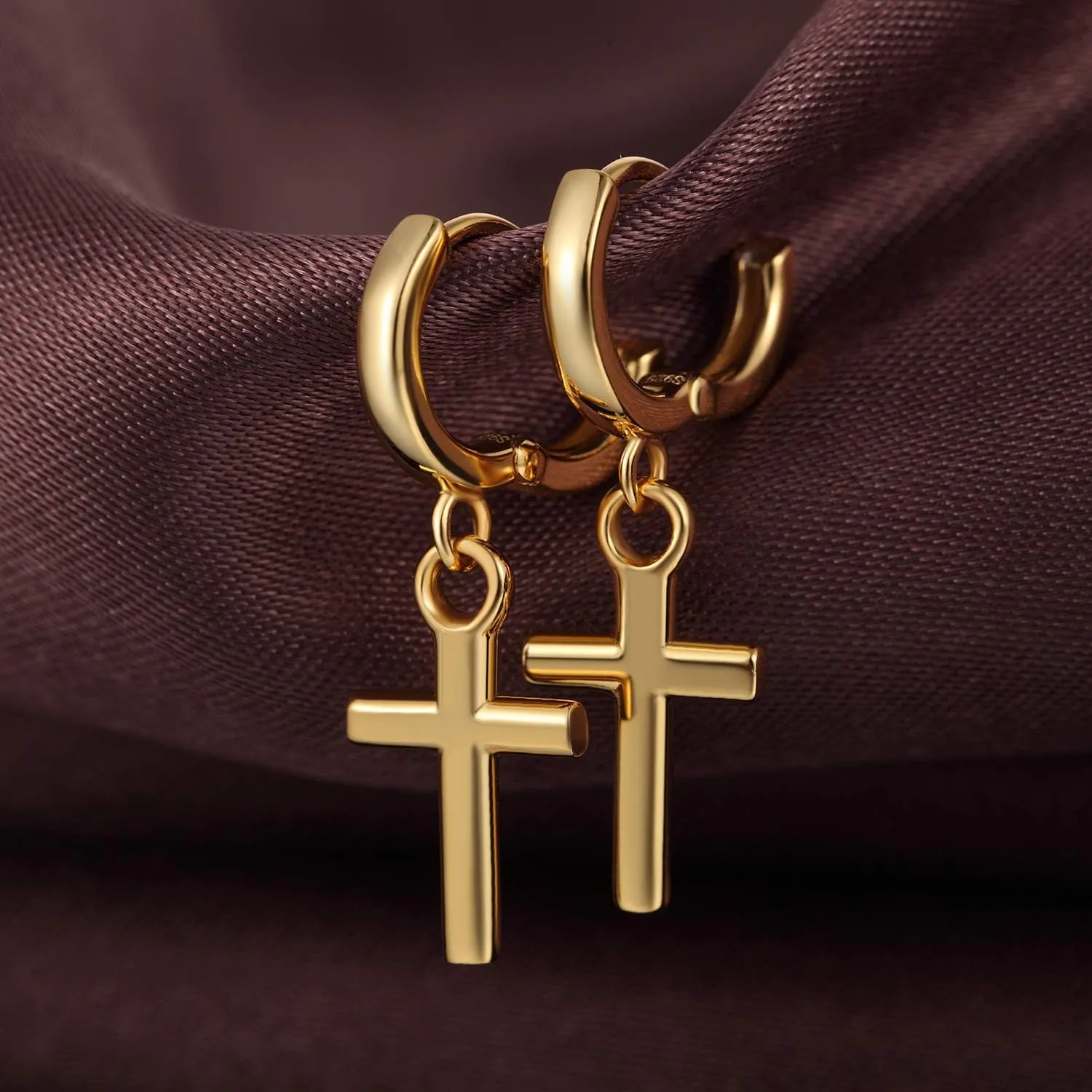 Jianhanzb S925 Sterling Silver Cross Earrings for Women Men Silver Cross Hoop Earrings Cross Dangle Earrings for Unisex - Silver, Black, Gold Plated, Rose Gold
