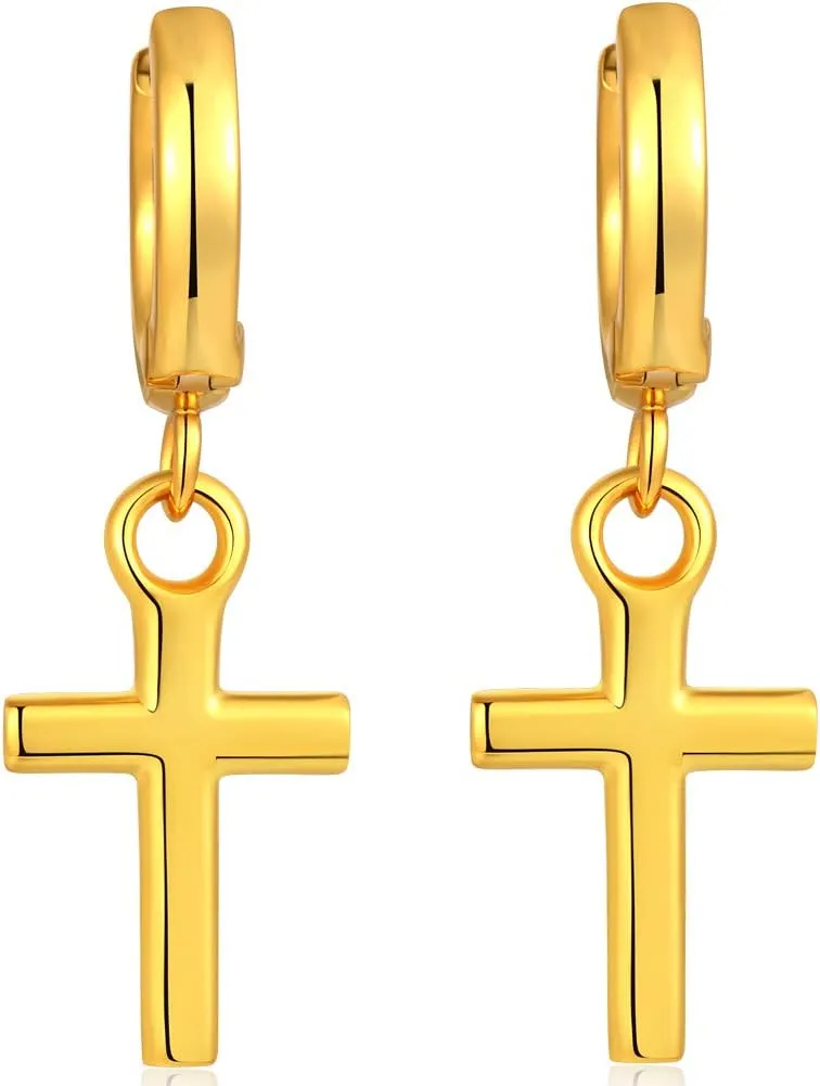Jianhanzb S925 Sterling Silver Cross Earrings for Women Men Silver Cross Hoop Earrings Cross Dangle Earrings for Unisex - Silver, Black, Gold Plated, Rose Gold