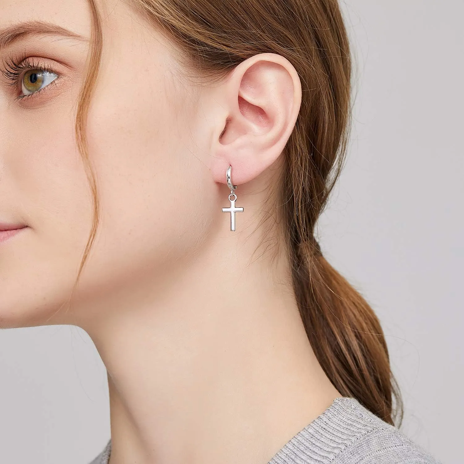 Jianhanzb S925 Sterling Silver Cross Earrings for Women Men Silver Cross Hoop Earrings Cross Dangle Earrings for Unisex - Silver, Black, Gold Plated, Rose Gold