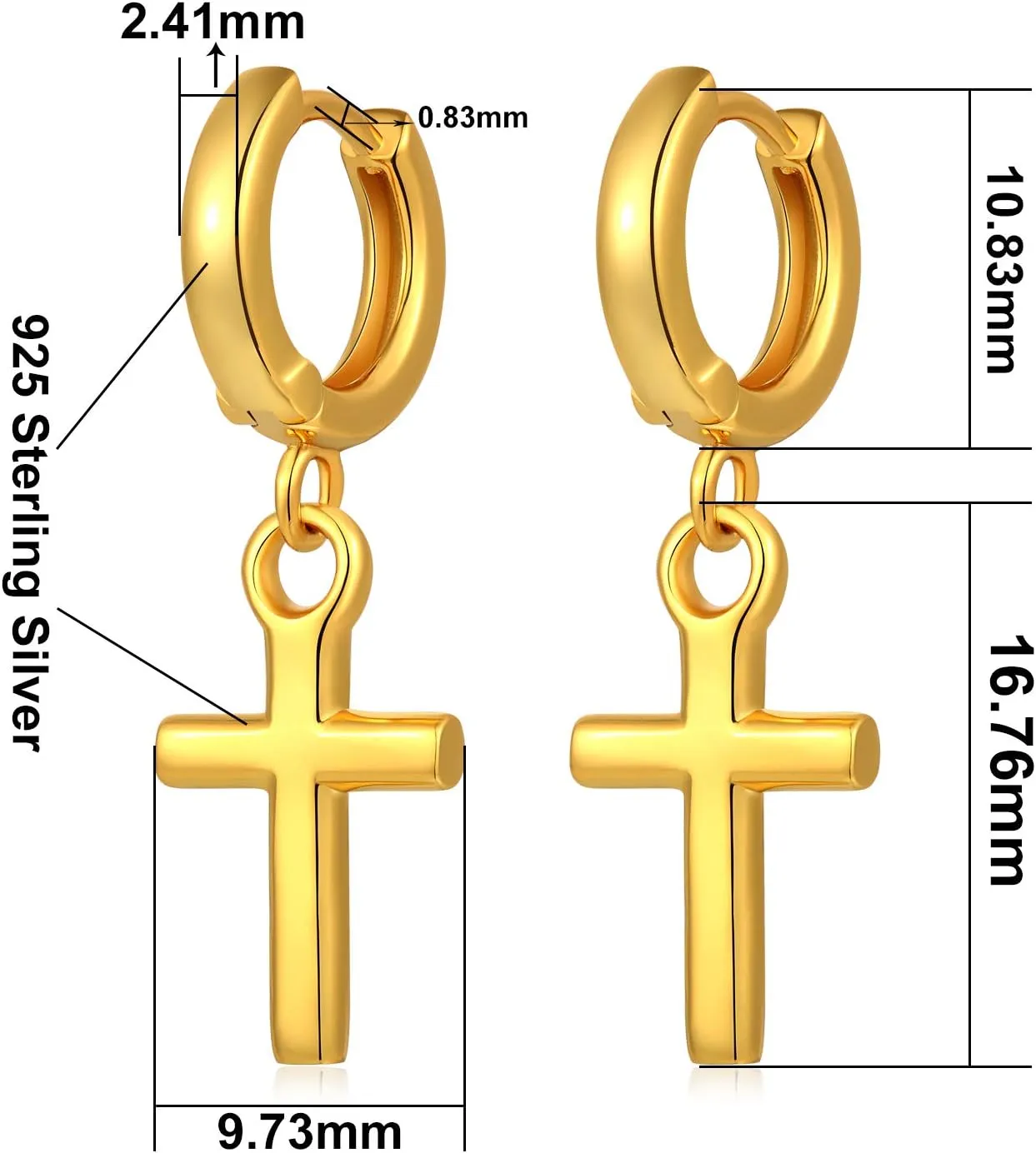 Jianhanzb S925 Sterling Silver Cross Earrings for Women Men Silver Cross Hoop Earrings Cross Dangle Earrings for Unisex - Silver, Black, Gold Plated, Rose Gold