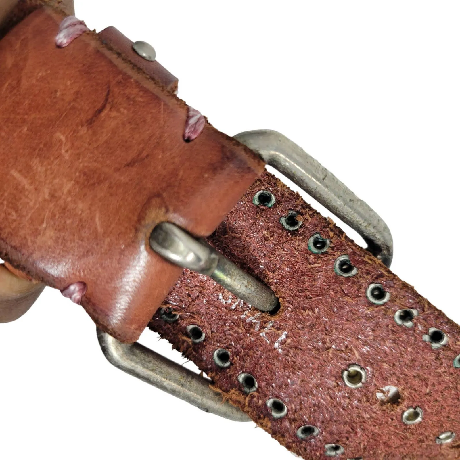Jigsaw Brown Leather Belt Western Studs Bling Crystals Embellished Rivets Small