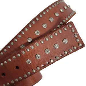 Jigsaw Brown Leather Belt Western Studs Bling Crystals Embellished Rivets Small