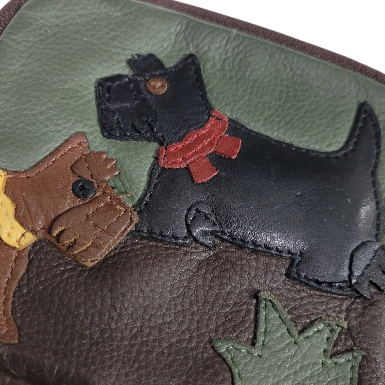 JP Ourse Cie Scotties Pouch Brown Wallet Dog Applique Leather Coin Purse Belt Bag