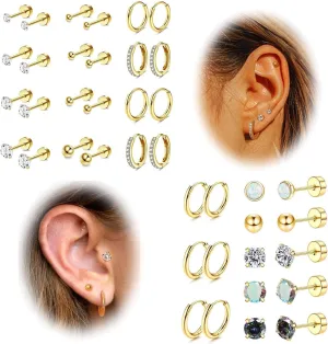 Jstyle Gold Flat Back Earrings Hypoallergenic Surgical Steel Earrings for Sensitive Ears Stud Hoop Earrings Stainless Steel Cartilage Earrings