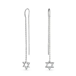 Judaic Star Of David Dangle Earrings Sterling Silver Threader for Bat Mitzvah
