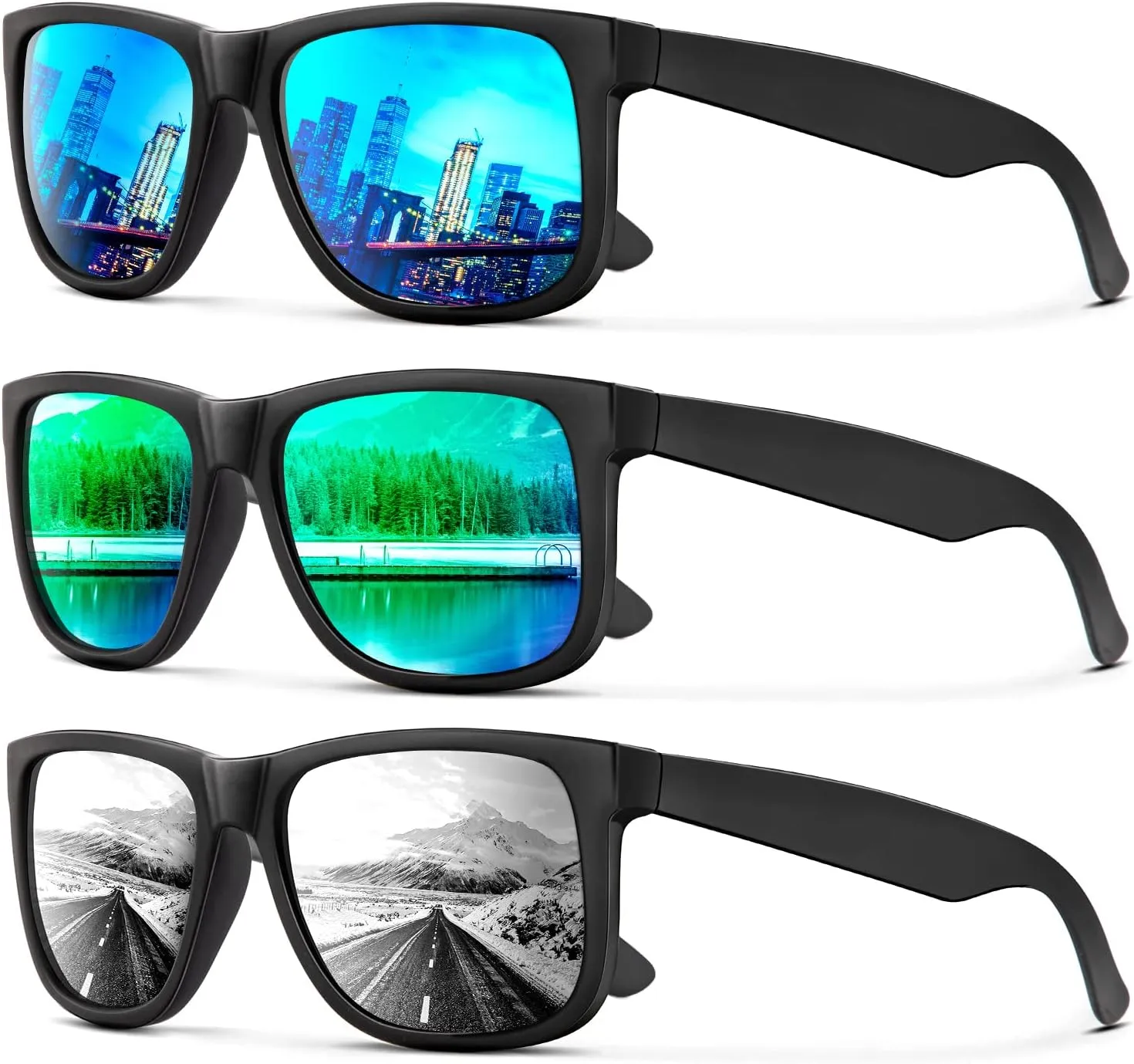 KALIYADI Sunglasses Men Polarized Sun glasses for Mens Womens Classic Matte Black Frame UV Protection 3pack