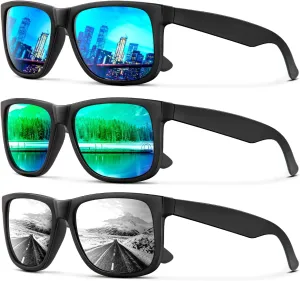 KALIYADI Sunglasses Men Polarized Sun glasses for Mens Womens Classic Matte Black Frame UV Protection 3pack
