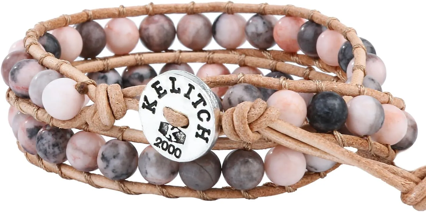 KELITCH 2 Wrap Bracelets Handmade Crystal Beaded Bracelets Women Leather Bracelets Bangles