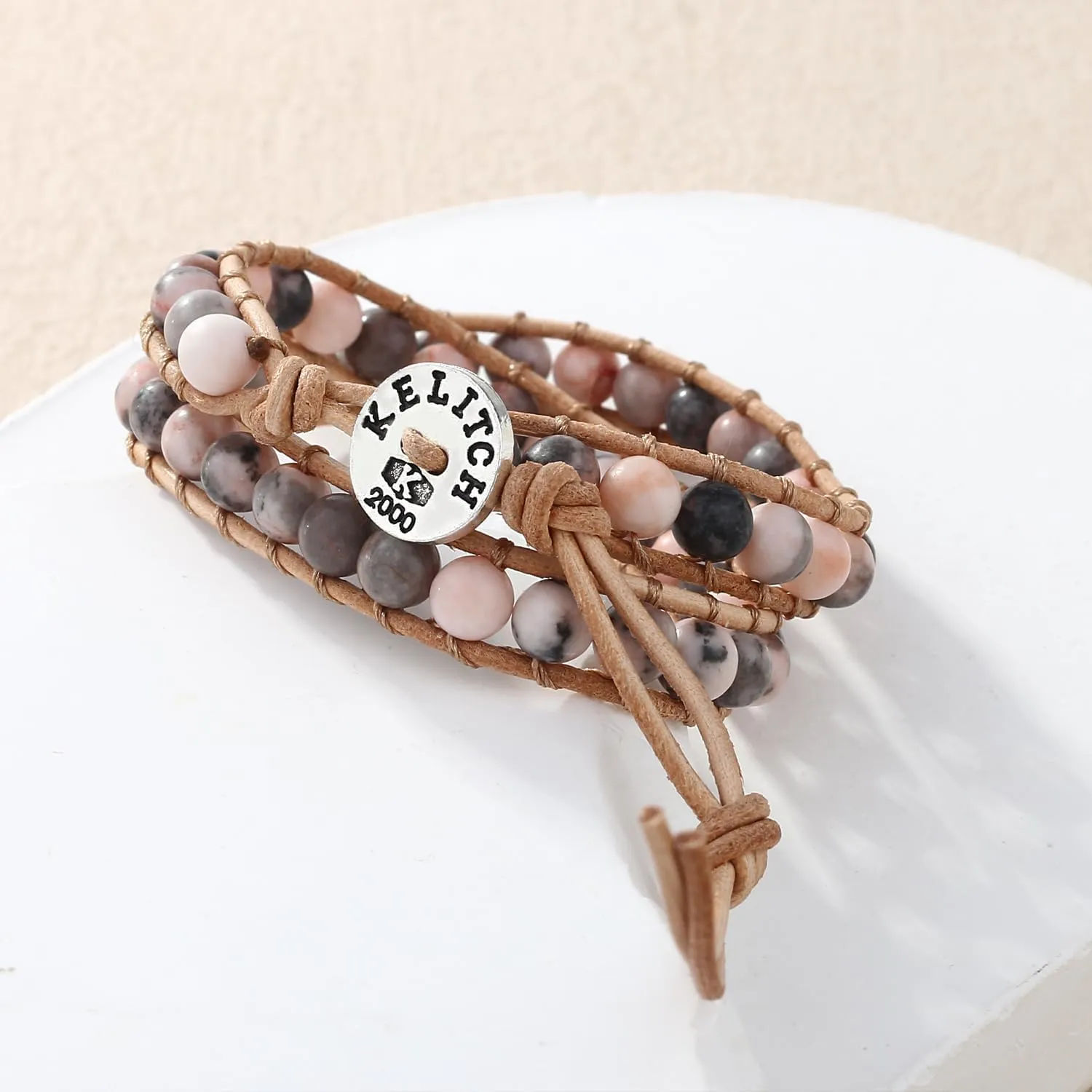 KELITCH 2 Wrap Bracelets Handmade Crystal Beaded Bracelets Women Leather Bracelets Bangles