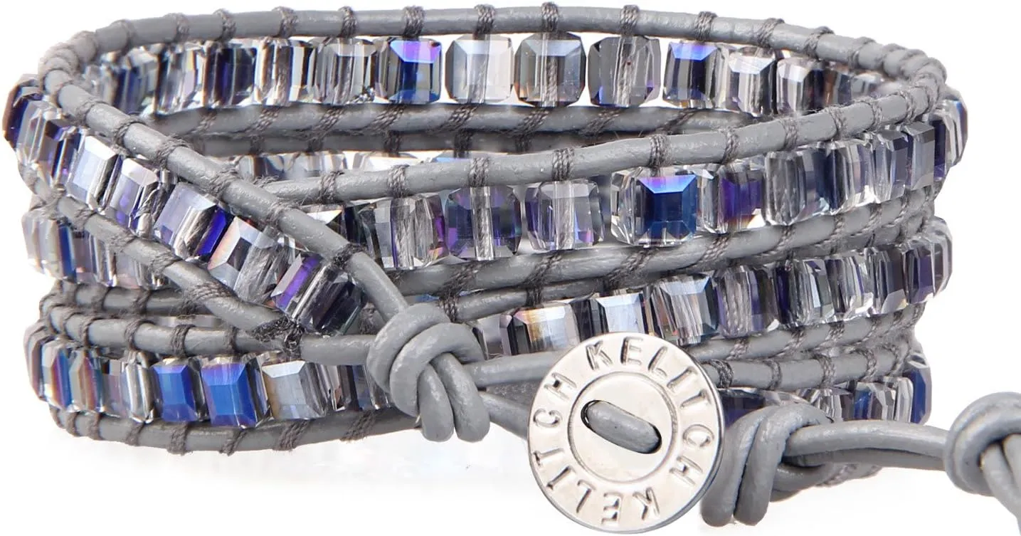 KELITCH Dazzling Square Crystal Beaded Bracelet Women 3 Wrap Bracelets Bangles Stackable Boho Leather Bracelets