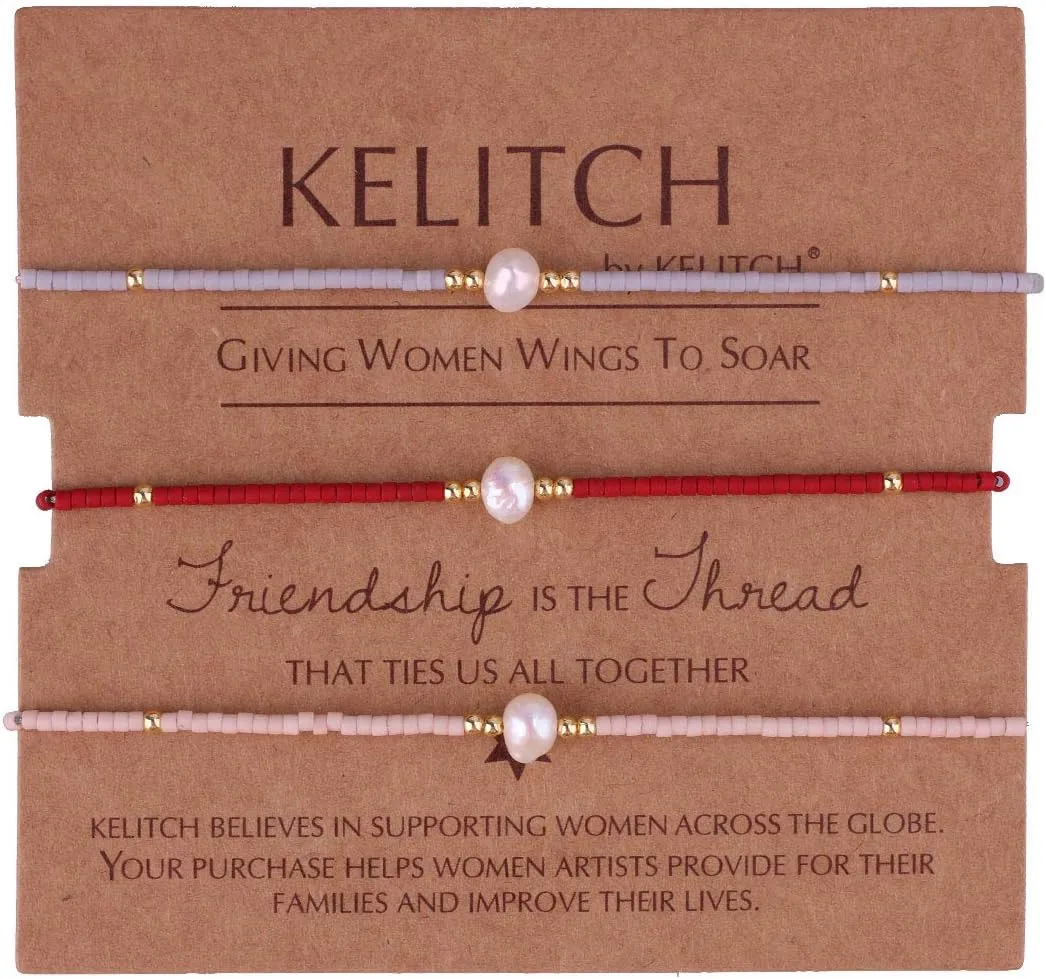 KELITCH Women Friendship Bracelets Miyuki Beads Strand Bracelets Handmade Fashion 3 Pcs Pearl Bracelets Bangles