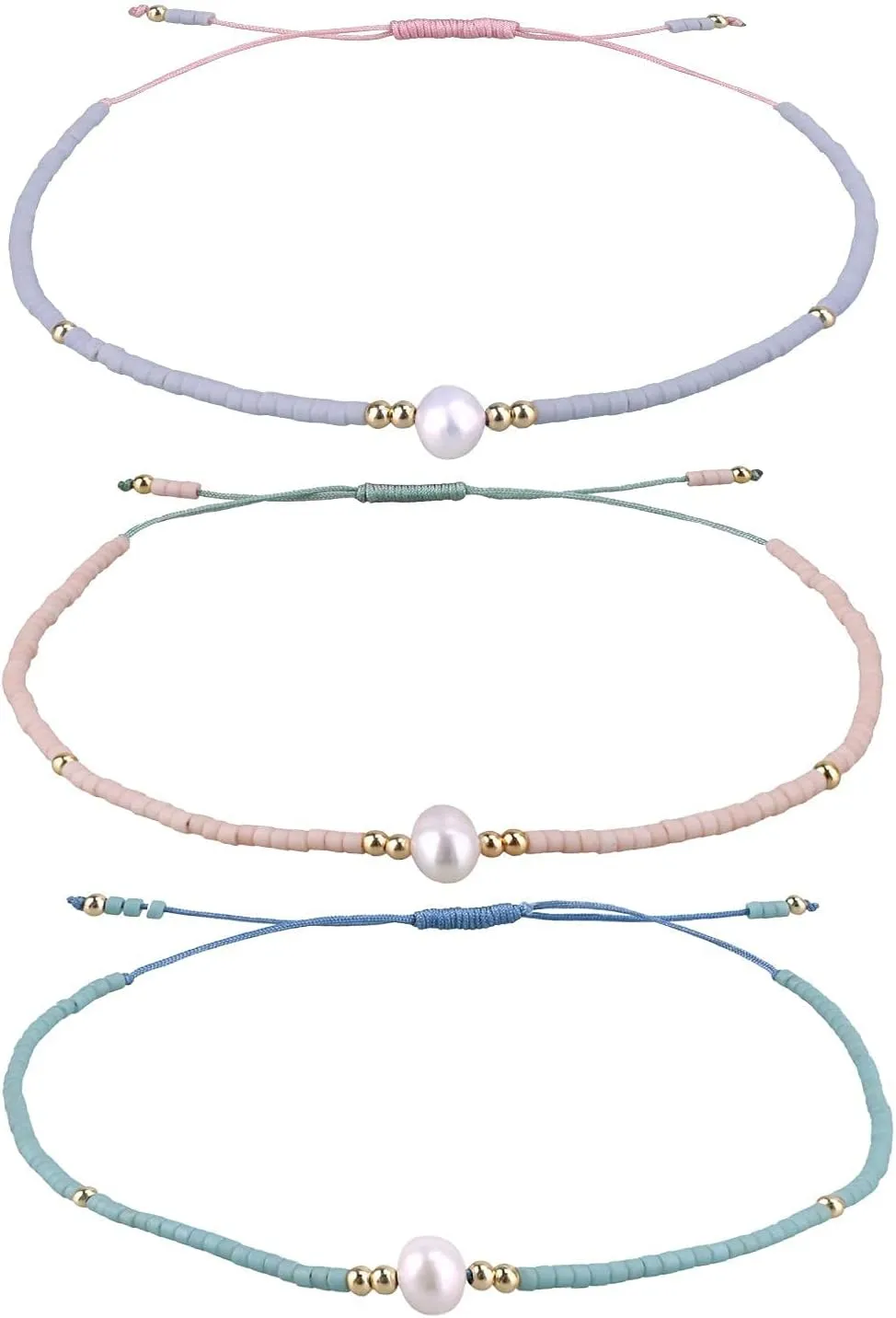 KELITCH Women Friendship Bracelets Miyuki Beads Strand Bracelets Handmade Fashion 3 Pcs Pearl Bracelets Bangles