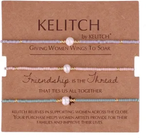 KELITCH Women Friendship Bracelets Miyuki Beads Strand Bracelets Handmade Fashion 3 Pcs Pearl Bracelets Bangles