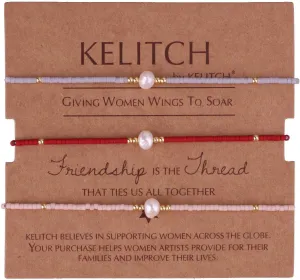 KELITCH Women Friendship Bracelets Miyuki Beads Strand Bracelets Handmade Fashion 3 Pcs Pearl Bracelets Bangles