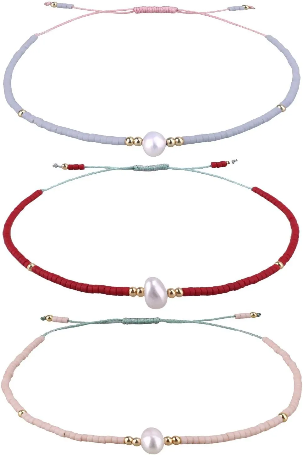 KELITCH Women Friendship Bracelets Miyuki Beads Strand Bracelets Handmade Fashion 3 Pcs Pearl Bracelets Bangles