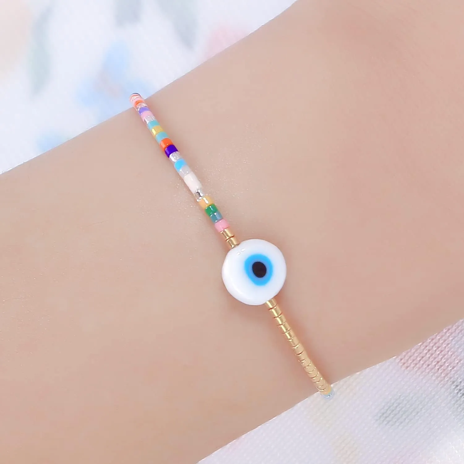 KELITCH Women Link Bracelets Miyuki Seed Beads Handmade Strand Bracelets Bangles Rainbow Boho Friendship Jewelry
