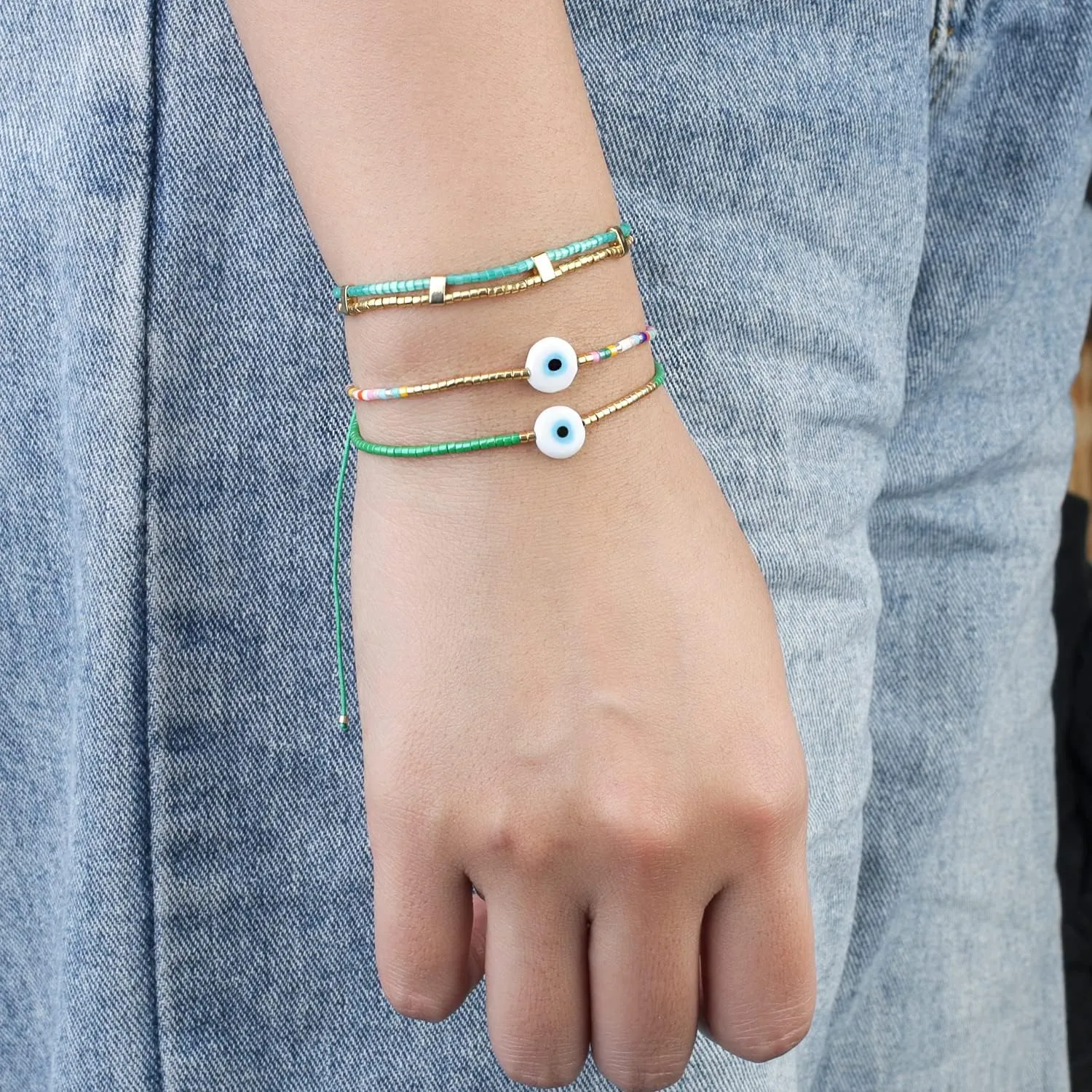 KELITCH Women Link Bracelets Miyuki Seed Beads Handmade Strand Bracelets Bangles Rainbow Boho Friendship Jewelry