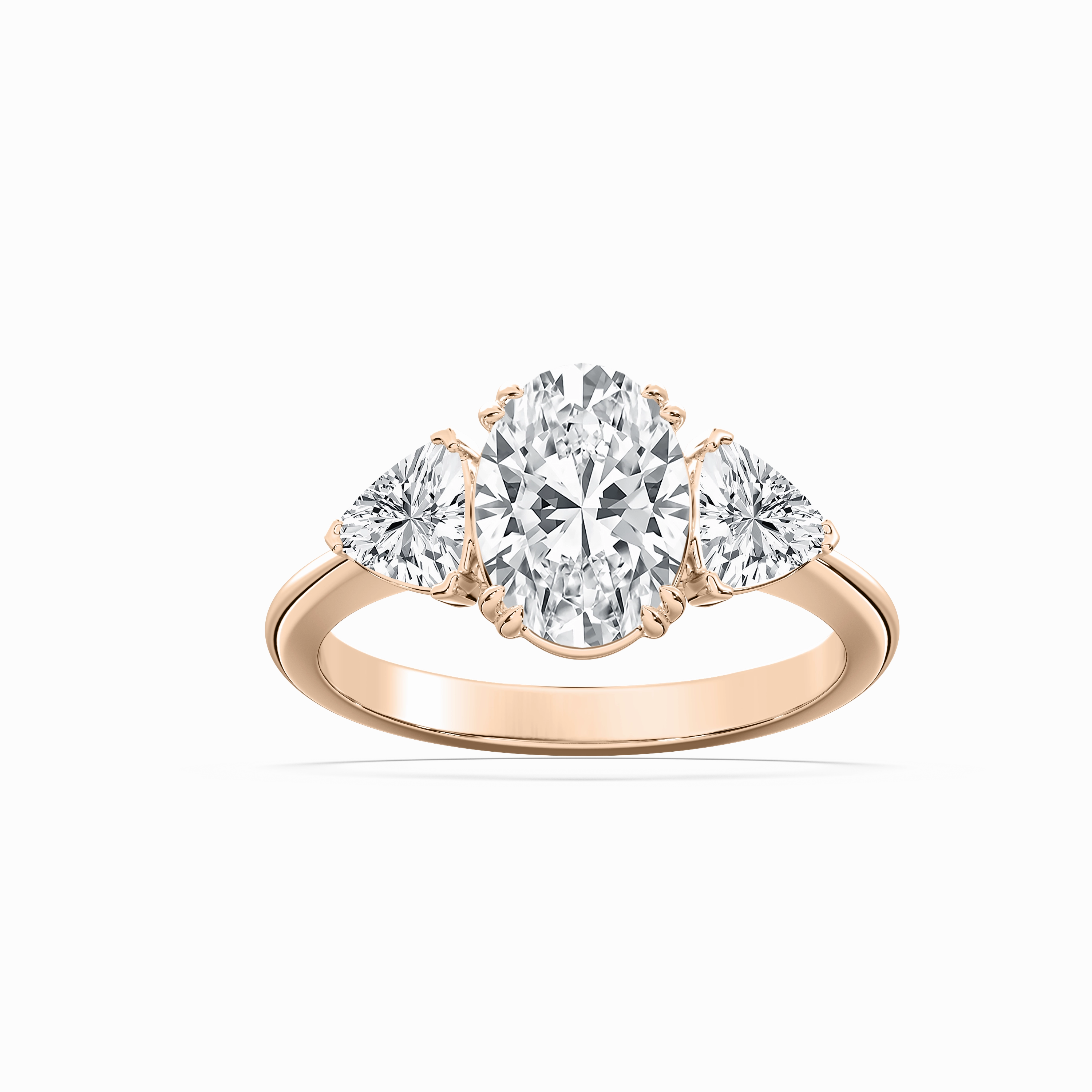 Glamorous Item Kelsey Oval Lab Grown Diamond with Trillion Sides Three Stone Engagement Ring