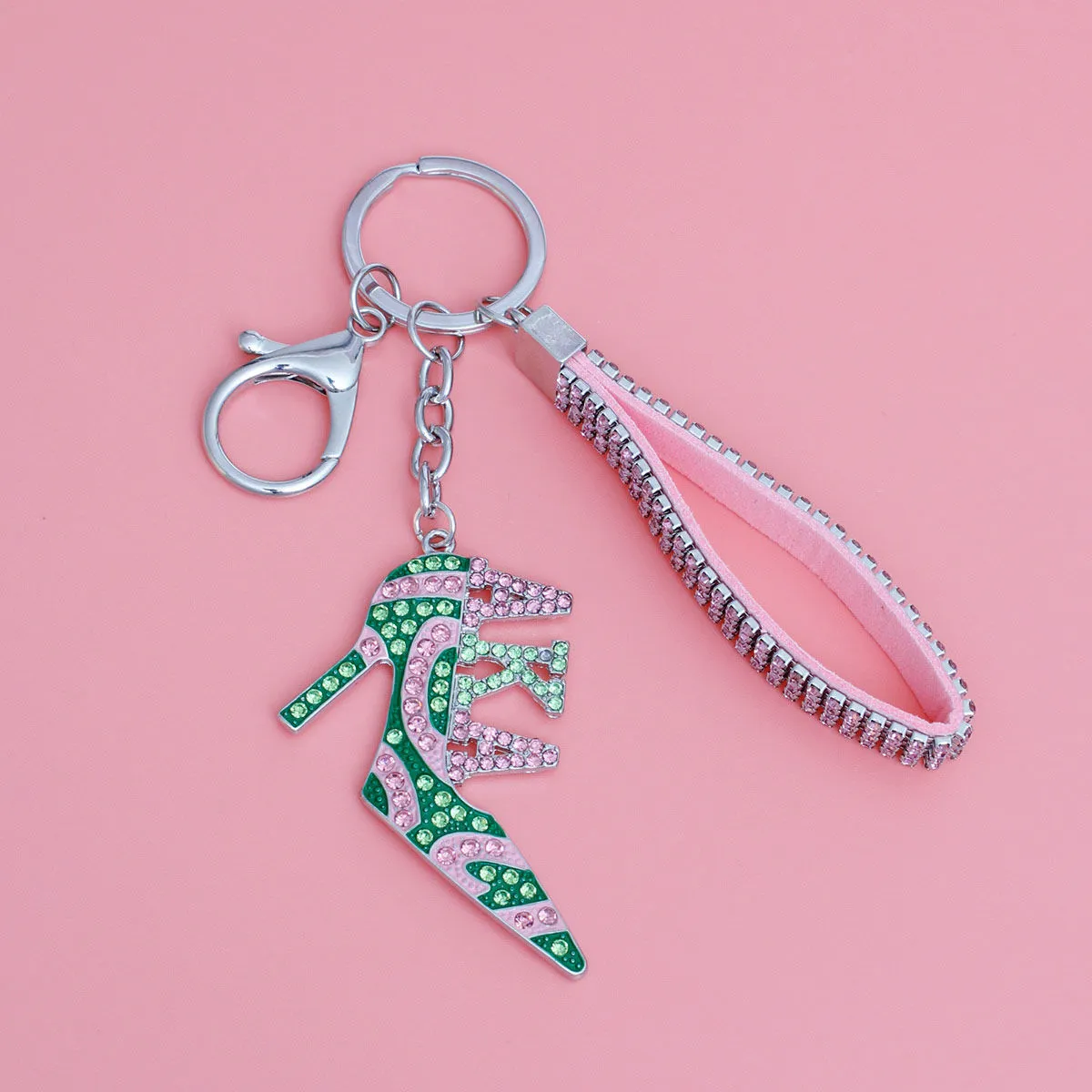 Keychain AKA Sorority Inspired Pink Green Heel for Women