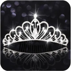 Kilshye Silver Girls Tiara Comb Crystal Princess Tiaras Hair Comb Wedding Bridal Crown Headband Birthday Hairpiece for Costume