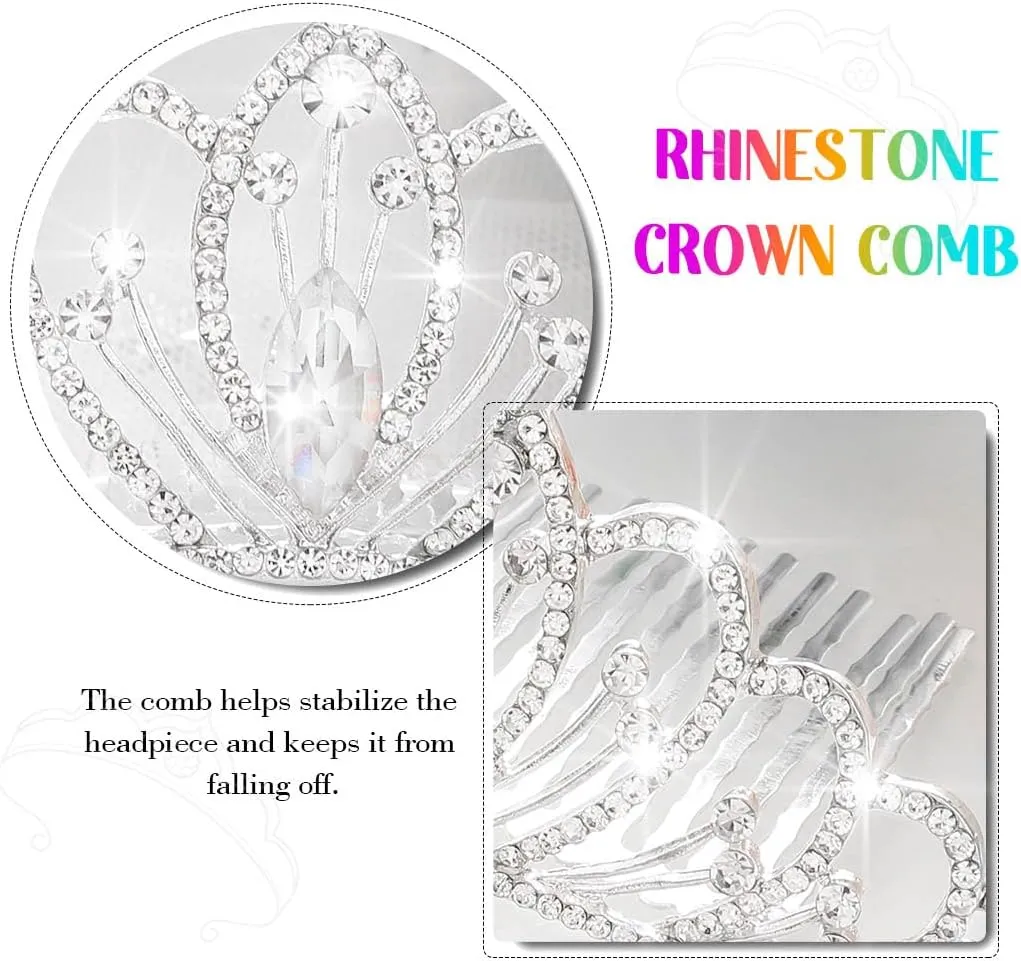 Kilshye Silver Girls Tiara Comb Crystal Princess Tiaras Hair Comb Wedding Bridal Crown Headband Birthday Hairpiece for Costume