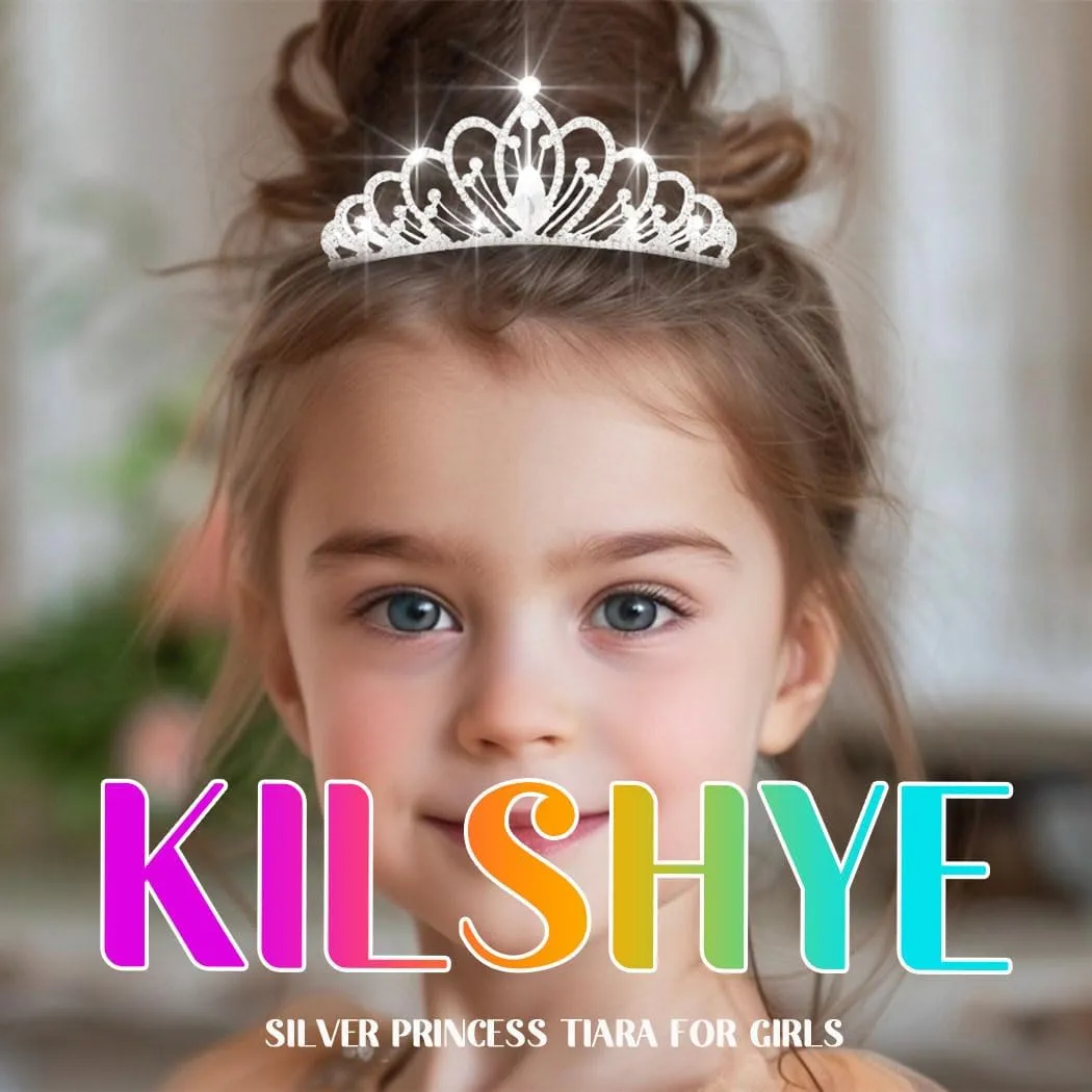 Kilshye Silver Girls Tiara Comb Crystal Princess Tiaras Hair Comb Wedding Bridal Crown Headband Birthday Hairpiece for Costume