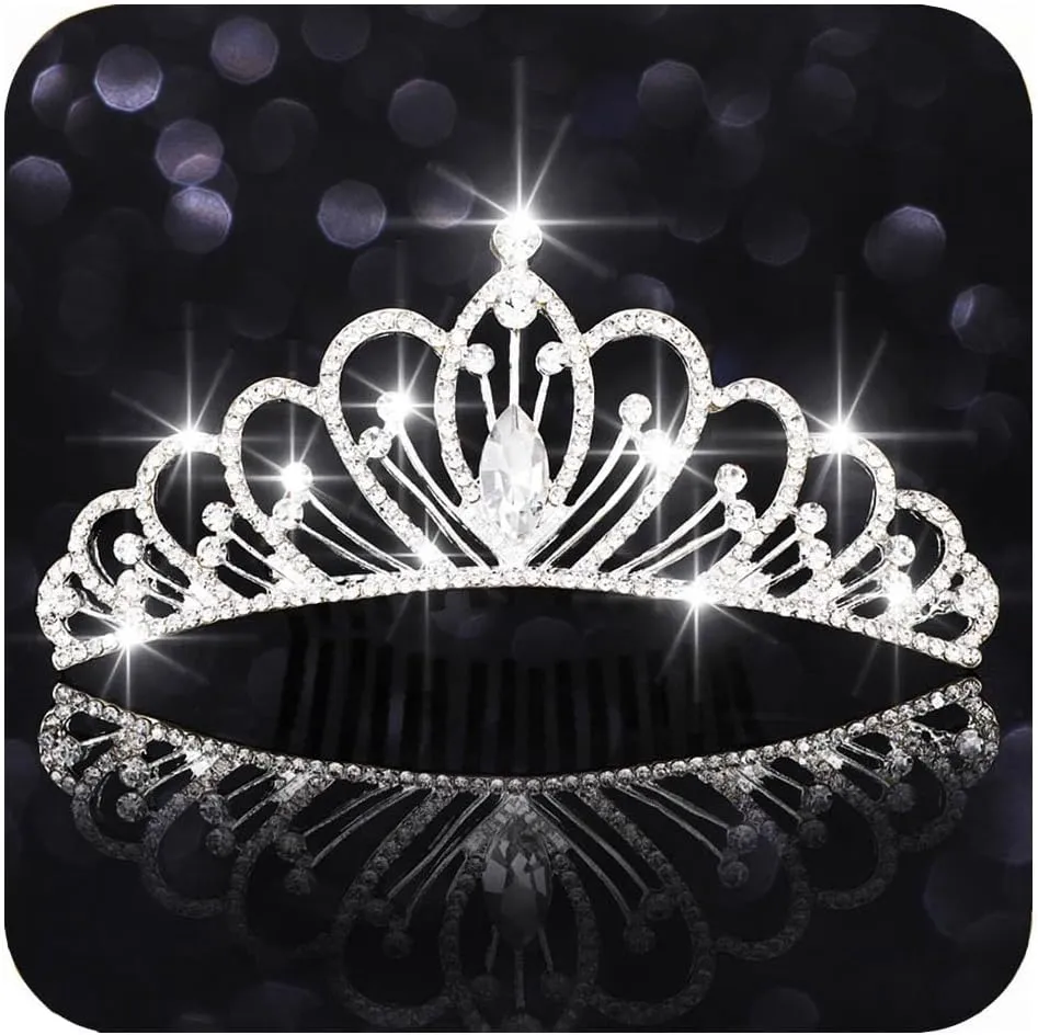 Kilshye Silver Girls Tiara Comb Crystal Princess Tiaras Hair Comb Wedding Bridal Crown Headband Birthday Hairpiece for Costume