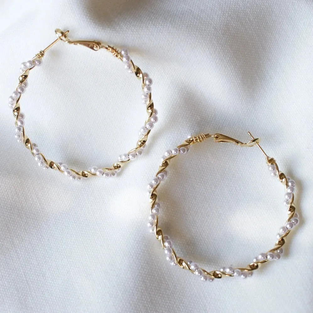 Kinsey Designs | Mac Thin Gold Tone and Pearl Hoop Earrings