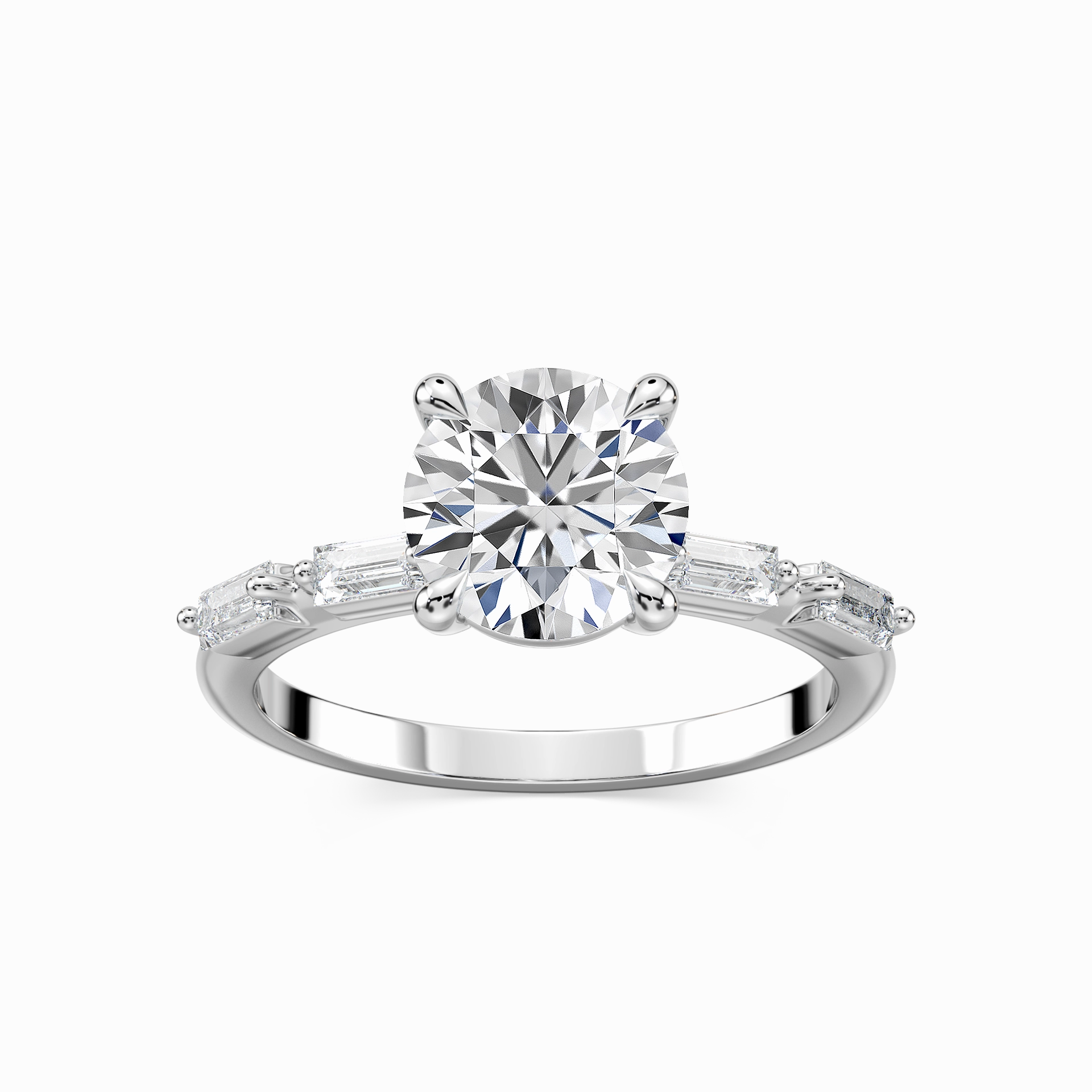 Glamorous Piece HighEnd Keepsake Kira Round Lab Grown Diamond Spaced Baguette Side Stone Engagement Ring