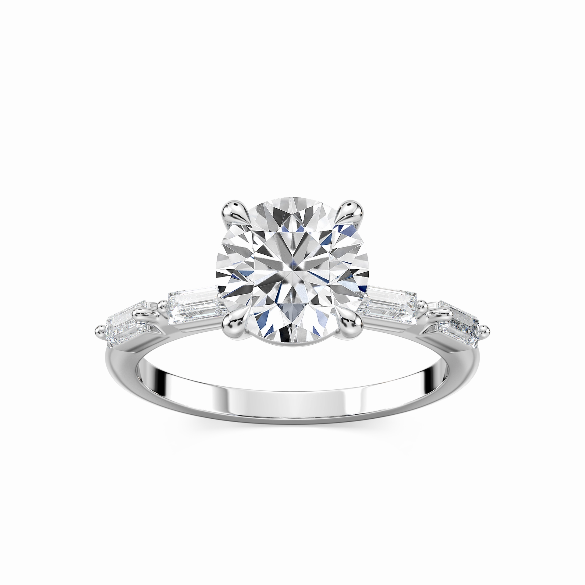 Kira Round Lab Grown Diamond Spaced Baguette Side Stone Engagement Ring Timeless Symbol Economy Choice