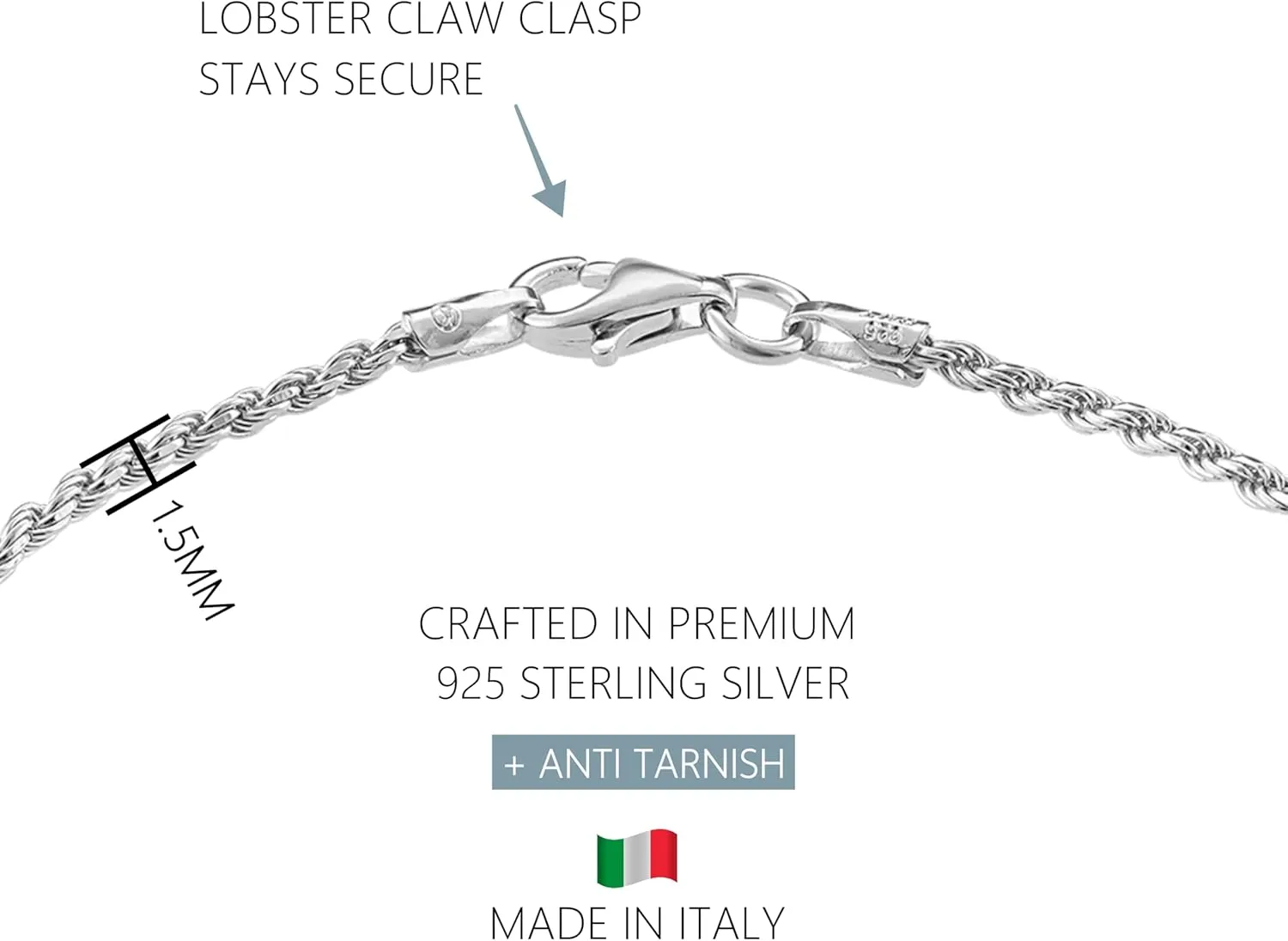 KISPER Solid 925 Sterling Silver Chain Bracelets for Women, Waterproof Tarnish Resistant, Curb/Rope/Figaro/Mariner Link Bracelet, 6.5, 7, 8, 9 Inch