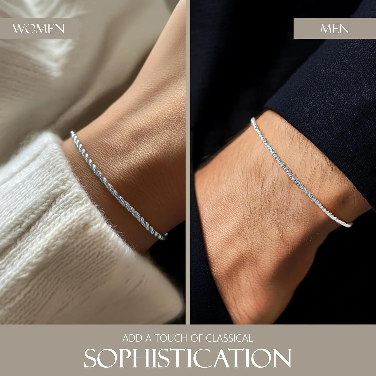 KISPER Solid 925 Sterling Silver Chain Bracelets for Women, Waterproof Tarnish Resistant, Curb/Rope/Figaro/Mariner Link Bracelet, 6.5, 7, 8, 9 Inch