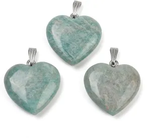 KitBeads 5Pcs Natural Amazonite Heart Pendants Crystal Love Heart Gemstone Charms for Crafts Necklaces Bracelets Earrings Jewelry Making