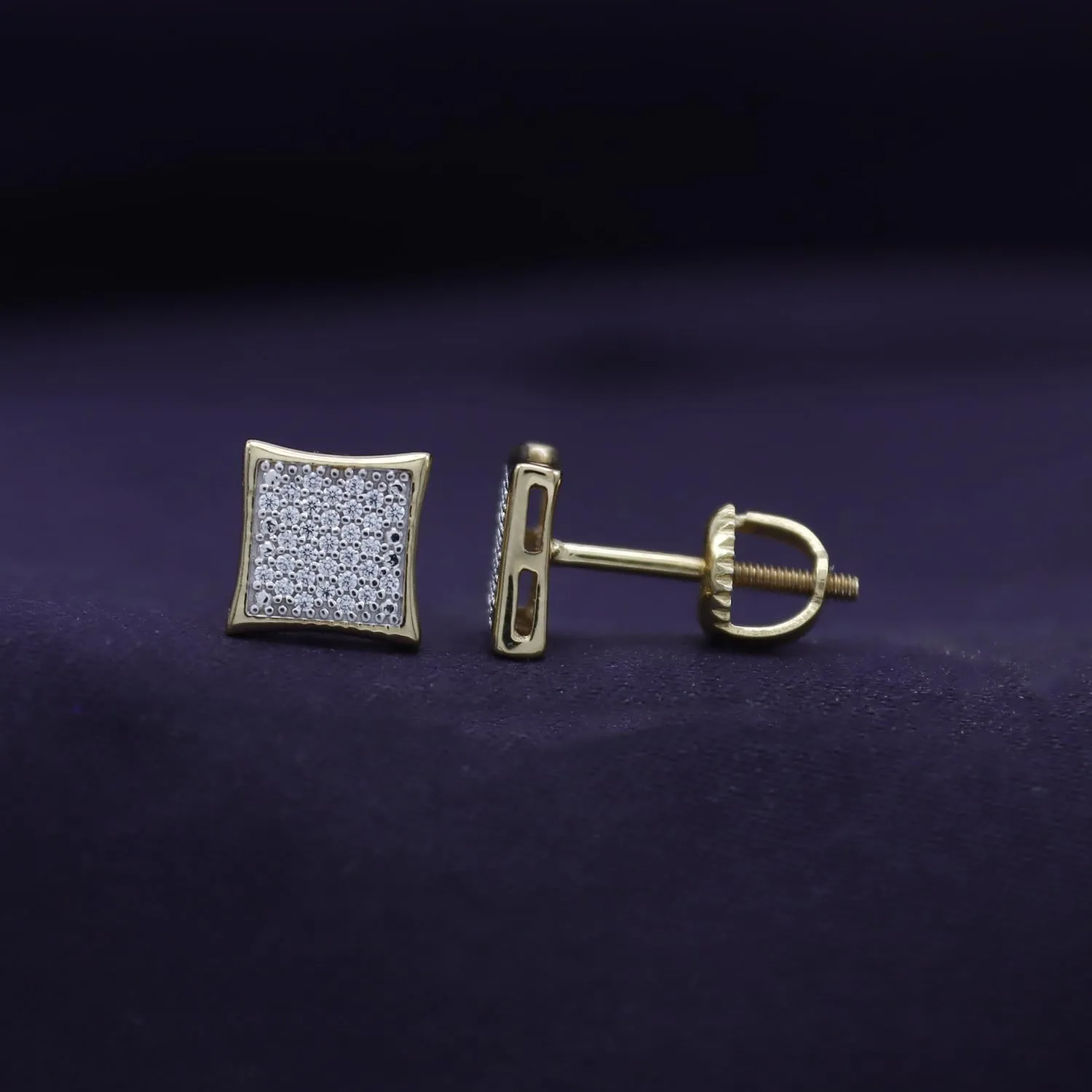 Kite Shape Cluster Stud Earrings for Men 3/8 Cttw Round Lab Grown Diamond Ear Studs with Screw Backs in 14K Solid Gold Jewelry Gift for Him
