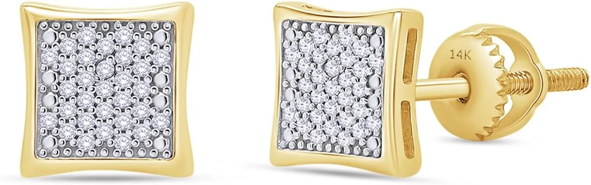 Kite Shape Cluster Stud Earrings for Men 3/8 Cttw Round Lab Grown Diamond Ear Studs with Screw Backs in 14K Solid Gold Jewelry Gift for Him