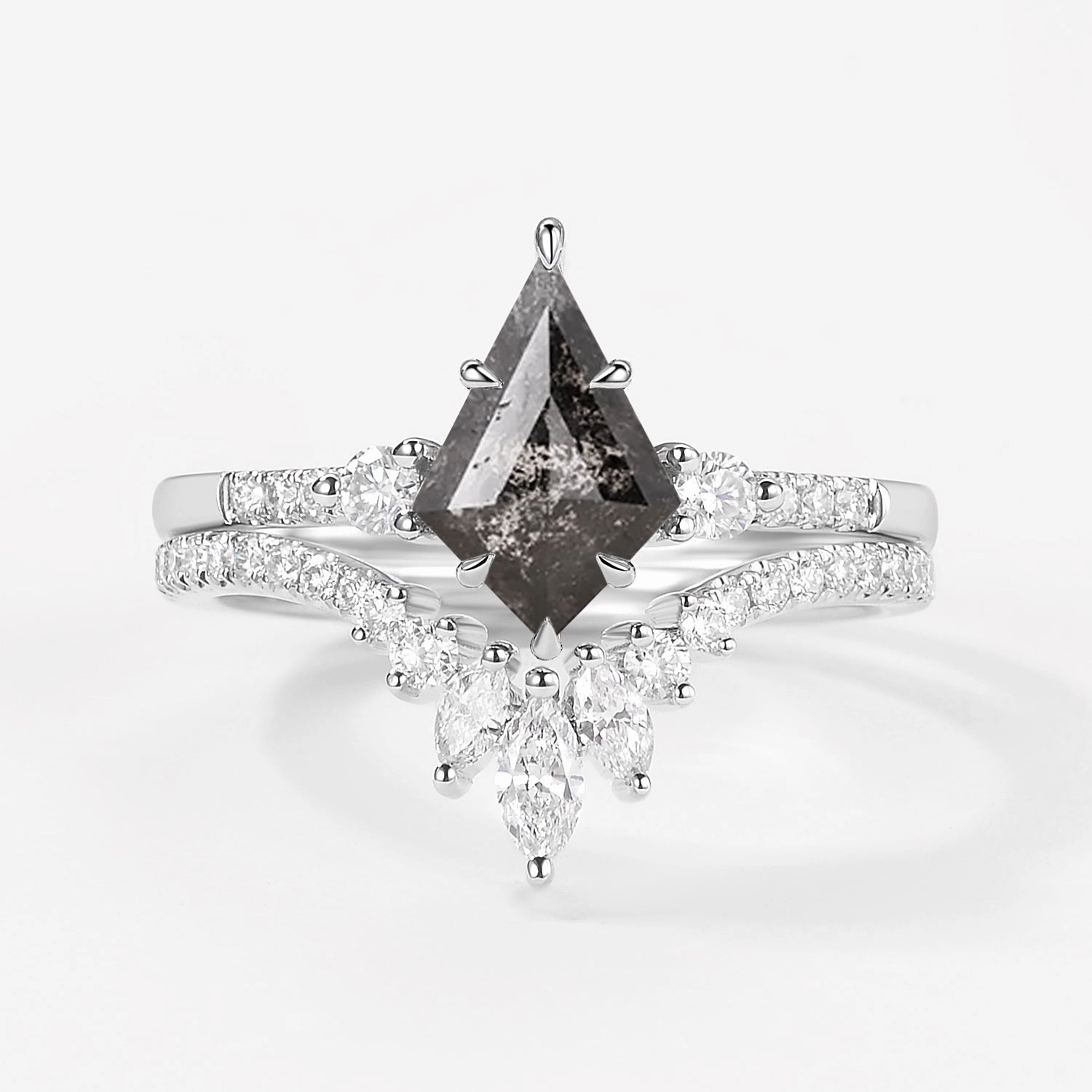 Kite Cut Black Rutilated Quartz Bridal Ring Set 2pcs Premium Craft Outdoor Set