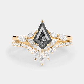 Kite Cut Black Rutilated Quartz Engagement Ring Set 2pcs - July Minimal Daywear