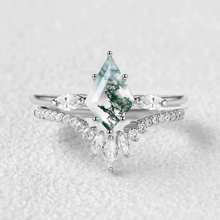 Kite Cut Black Rutilated Quartz Ring Set 2pcs - Jream Artistic Detail bright light