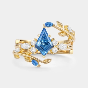 Kite Cut Blue Lab Grown Diamond Leafy Cage Ring Set - Vern Luxe Shine Up Night Ready