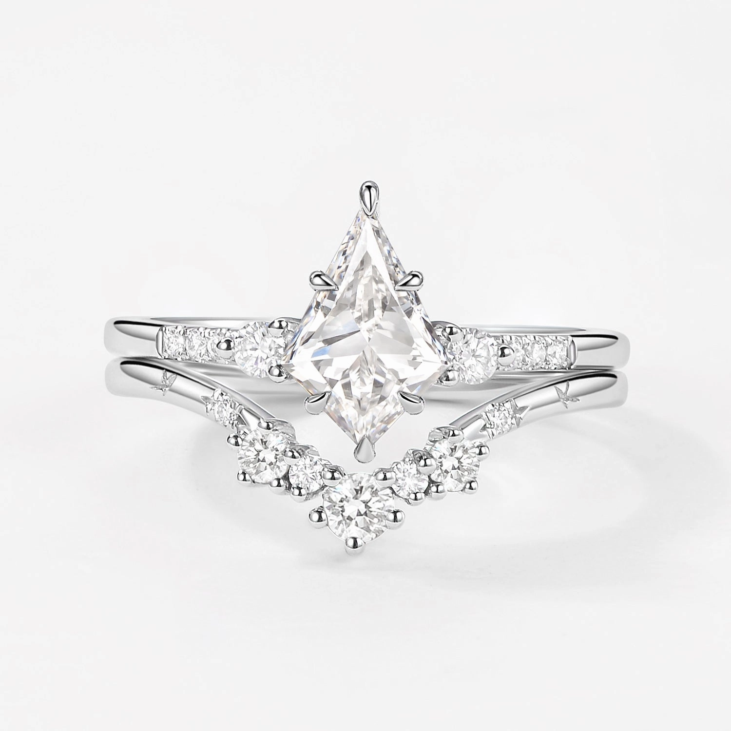 Kite Cut Cluster Lab Grown Diamond Ring Set 2pcs - Calla Romantic Present