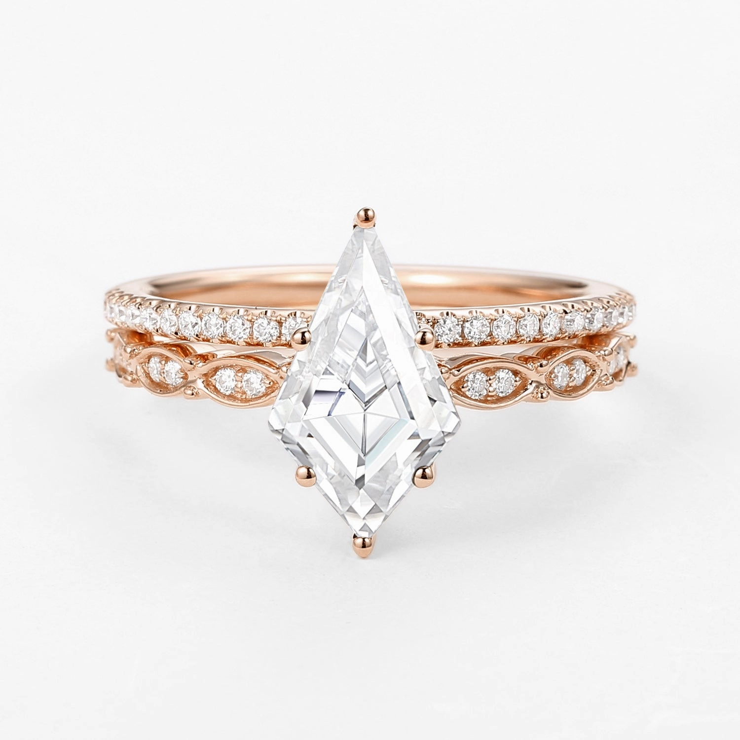 Stunning Style Kite Cut Moissanite Engagement Ring with Straight Band Set 2pcs