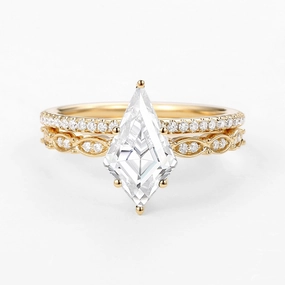 Urban Highlight Kite Cut Moissanite Engagement Ring with Straight Band Set 2pcs