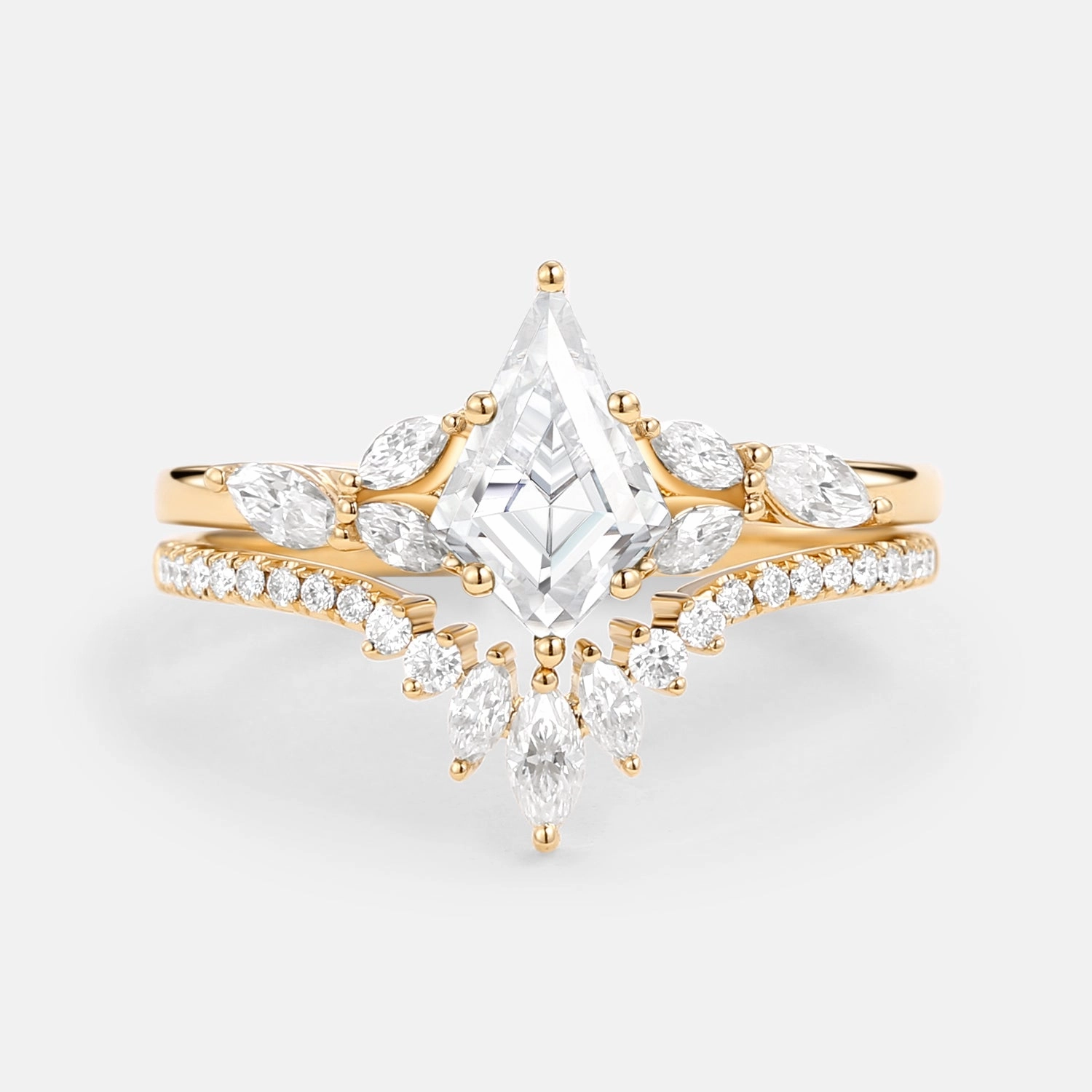 Kite Cut Moissanite White Gold Engagement Ring Set 2pcs - July Everyday Sparkle