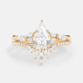 Kite Cut Moissanite White Gold Engagement Ring Set 2pcs - July Everyday Sparkle