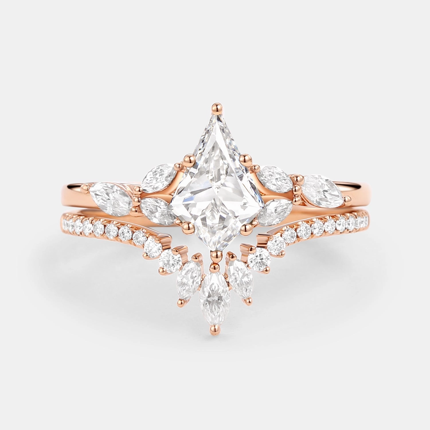 Kite Cut Moissanite White Gold Engagement Ring Set 2pcs - July Vibrant Jewelry Shine Seasonal Pick