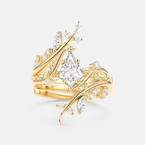 Kite Lab Grown Diamond Cage Leafy Ring Set 2pcs - Knight Casual Elegance Understated Elegance