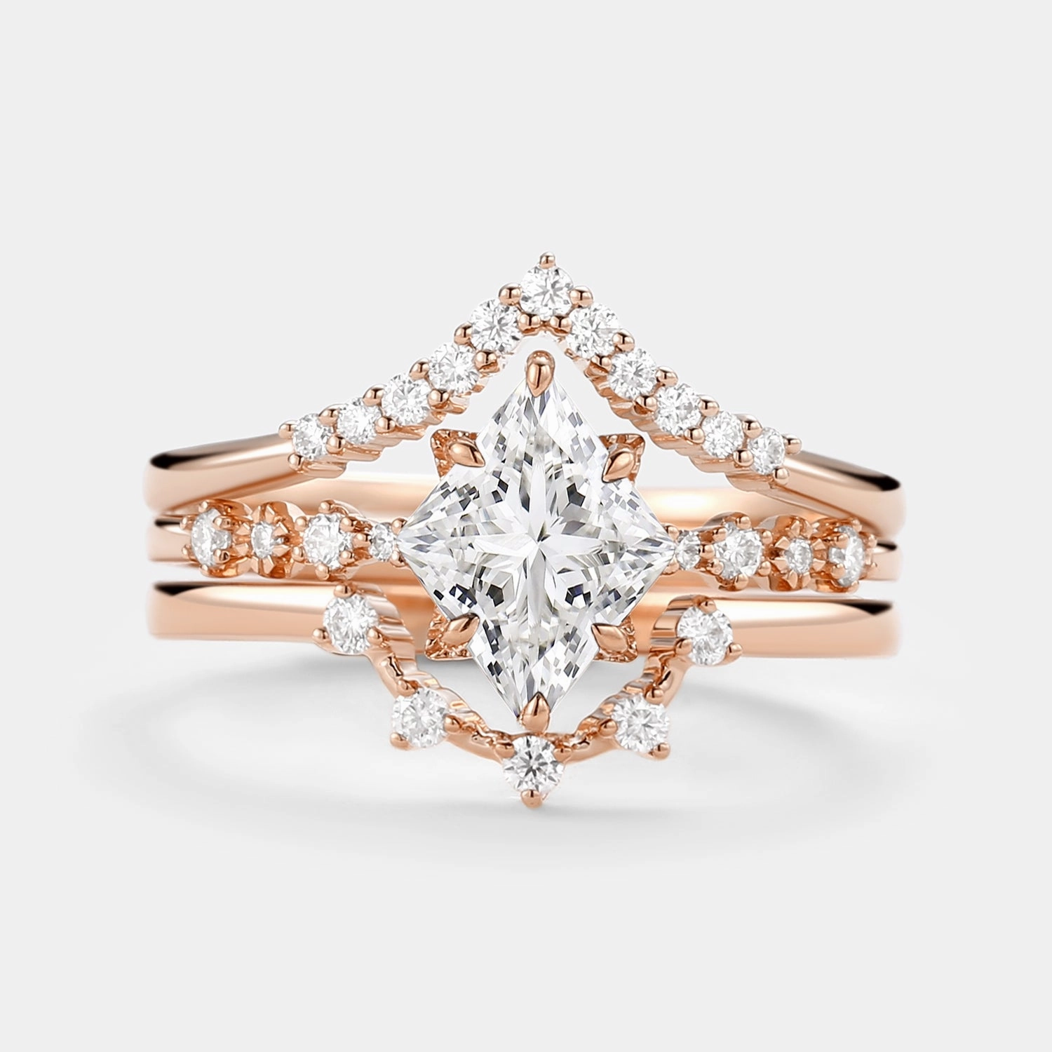 Kite Lab Grown Diamond Engagement Ring Set 3pcs - Violet Luxury Layer