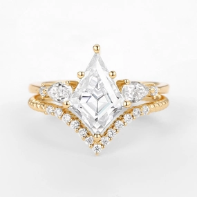 Kite Moissanite Three Stones Engagement Ring Set 2pcs - Delilah Bridal Collection Flawless Style