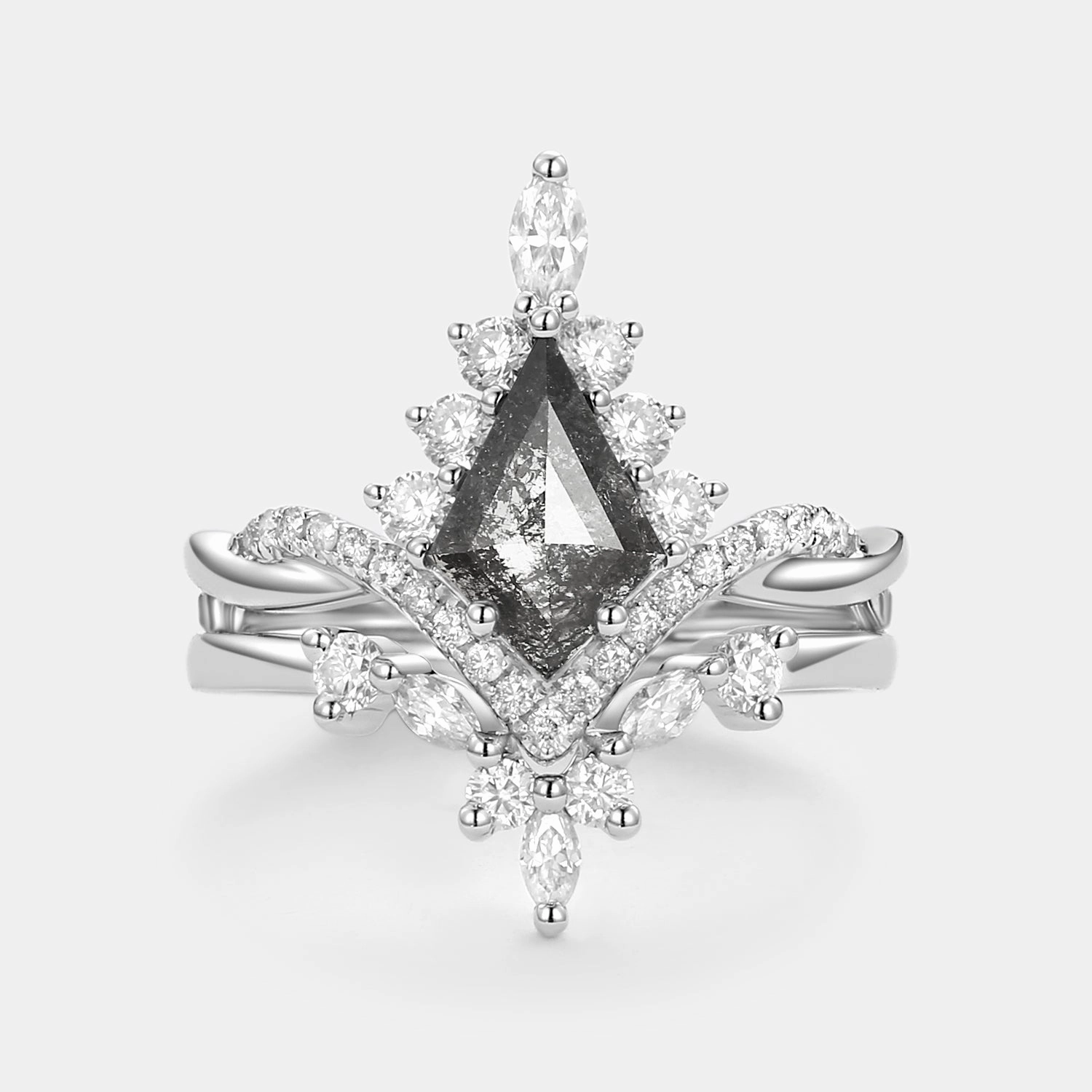 Kite Salt & Pepper Diamonds Wedding Ring Set 2pcs Refined Craft Refined Touch