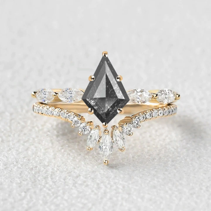 Kite Salt and Pepper Diamonds Cluster Engagement Ring Set 2pcs Radiant Accessories Casual Pair